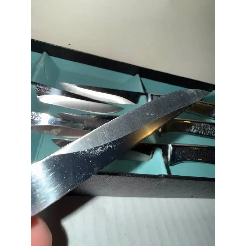Set of 6 Carvel Hall Stainless USA Steak Knives Hammered Handle 7.75